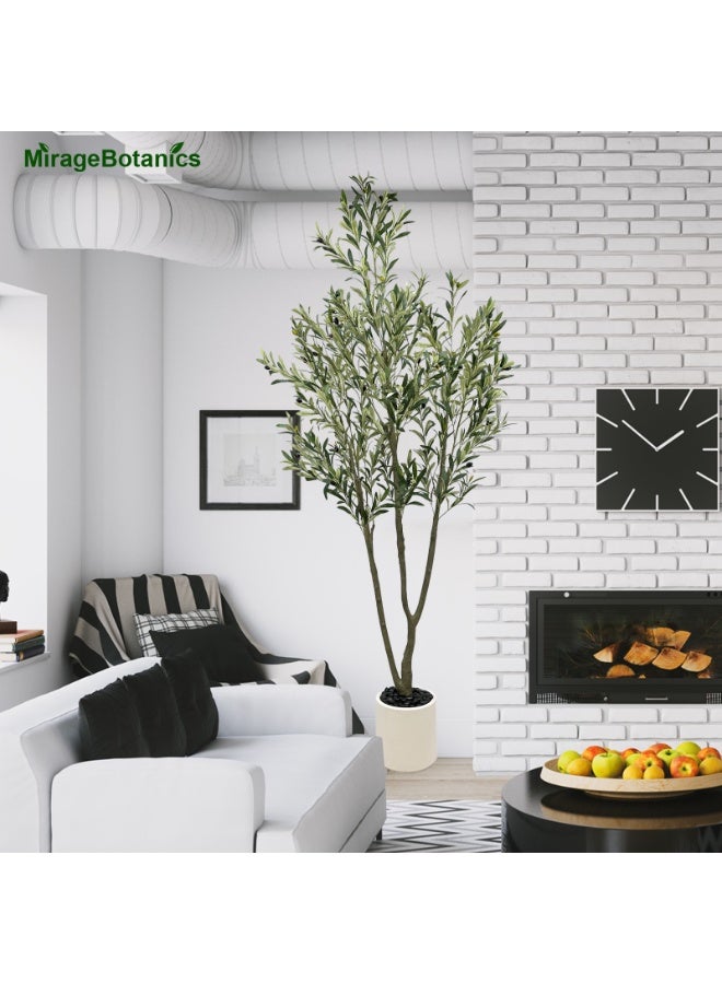 MirageBotanics 7ft Artificial Olive Trees Indoor,Faux Olive Tree Lifelike Natural 3 Trunks with White Planter Pot, Artificial Plants Lifelike Fruits for Office Meeting Room Living Room Indoor Outdoor Home Decor - Image 1